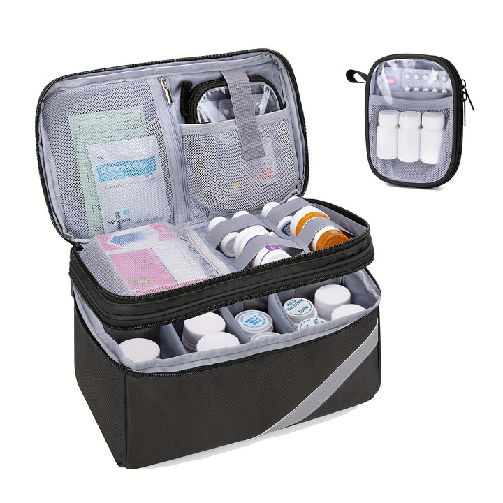 Portable Polyester Medicine Storage Bag Organizer, Empty Pill Bottle Pouch for Home, Office, School, Outdoor Travel - Durable & Compact