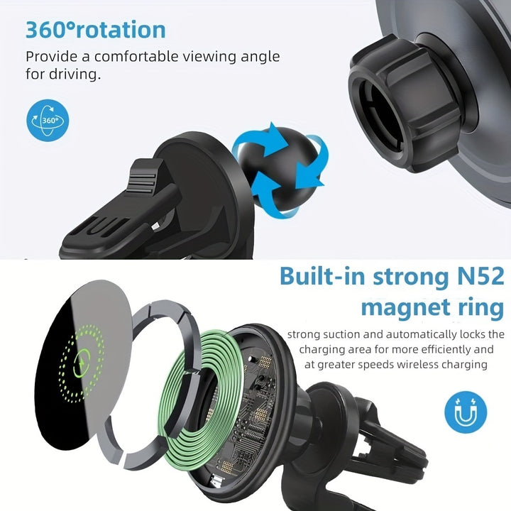 Magnetic Wireless Phone Holder Car Charger Car Mount with Fast Charging Wireless Magnet Car Phone Holder for iPhone 16/16 Pro/16 ProMax/15/15 Pro/15 Pro Max/15 Plus/14/14 Pro/14 Pro Max/14 Plus/13/13 Pro/13 Pro Max/12/12 Pro/