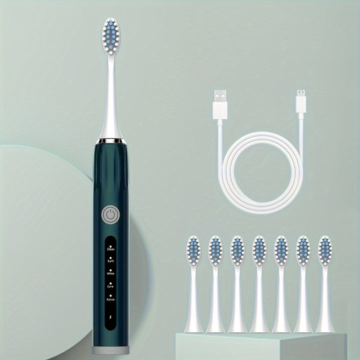 Adult Electric Toothbrush USB Charging Model with 8 Replacement Brush Heads, Five Colors to Choose from, High-looking, Fully Automatic, Super Soft Toothbrush Suitable for Sensitive Gums and Teeth