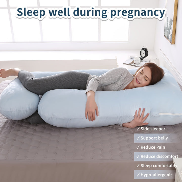 60-inch J-Shaped Full Body Pillow, Maternity Pillow, Maternity Full Body Pillow with Velvet Pillowcase, Full Body Pillow with Back, Leg, And Tummy Support, Helps Ensure Adequate, Comfortable Sleep