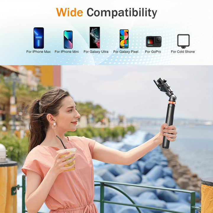 62" Upgraded Solid Phone Tripod Stand with Remote, Compatible with iPhone 15/14/13, Travel Tripod and Selfie Stick for iPhone and Android