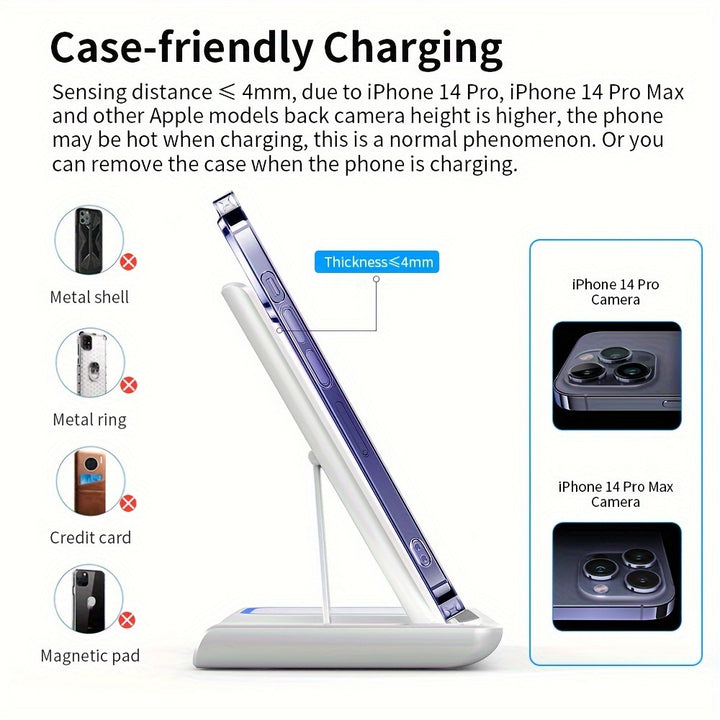 Estación de Carga Inalámbrica 3 en 1 Estándar Cargador Rápido Mag-Safe de 15W con Adaptador QC3.0, Adecuado para iPhone 15 14 13 12 11 x 8 Pro Max/Pro/Mini/Plus, iWatch Ultra 9/8 7/6/5/4/3/2, AirPods 3/2