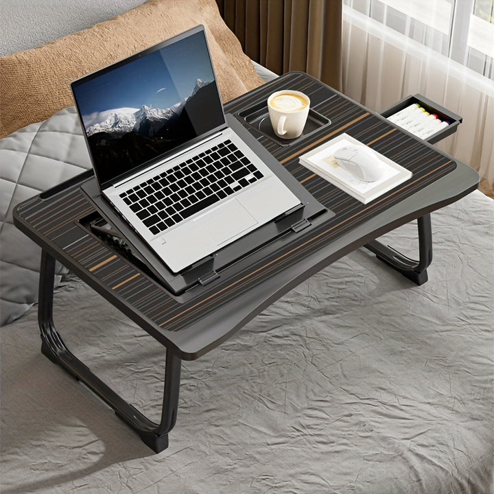 Portable Laptop Bed Table With Cup Holder, Multifunctional Tray Holder With Tablet Card Slot