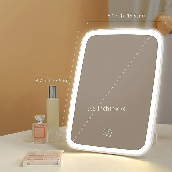 LED Desktop Makeup Mirror Adjustable Brightness USB Charging