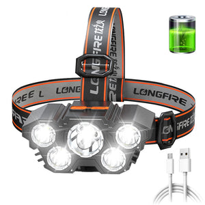 1pc Super Brightest Powerful 5 LED Headlamp Rechargeable Headlamps Headlights Head Torch Outdoor Camping Running Lighting