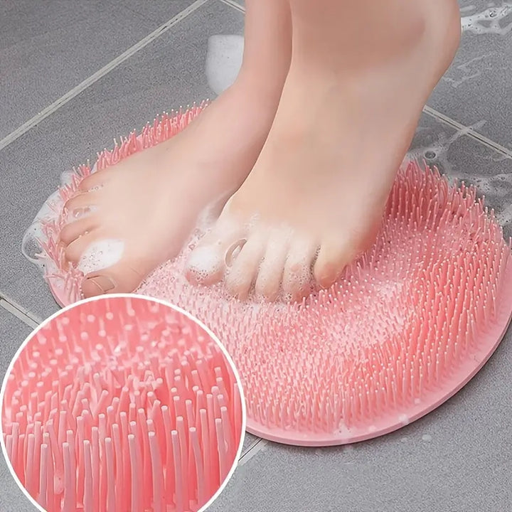 Dual-Texture Exfoliating 1pc Pink Scrubber Pad - Foot & Back, 11.8" - Non-Electric, Durable Plastic/Rubber, Ideal for Bathroom/Kitchen/Outdoor - Enhances Soap Suds Lathering