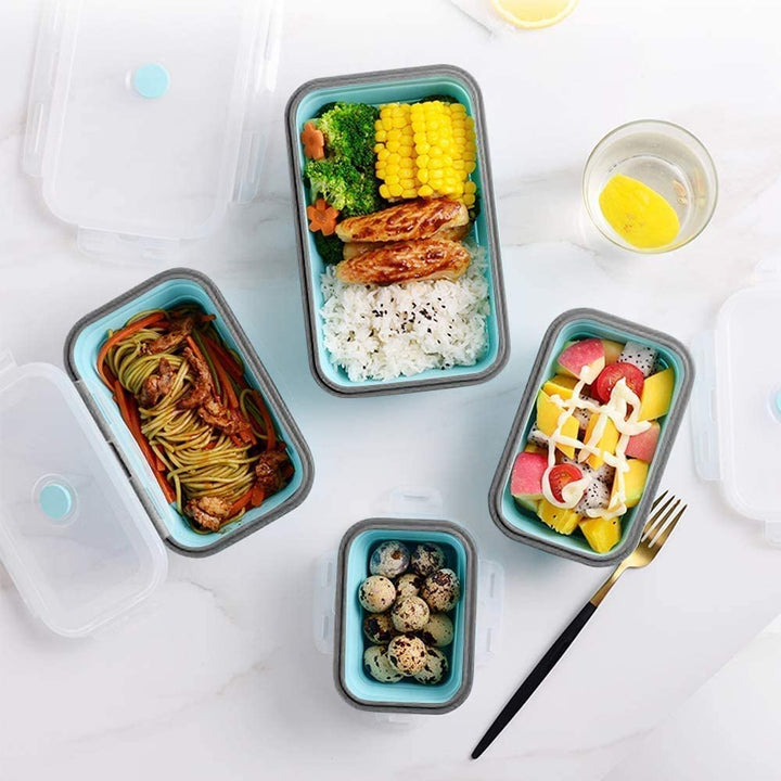 Microwaveable BPA Free Collapsible Silicone Food Storage Container - Stackable Space Saving | Freezer, Dishwasher Safe | Collapsible Leftover or Meal Prep Lunch Box Containers