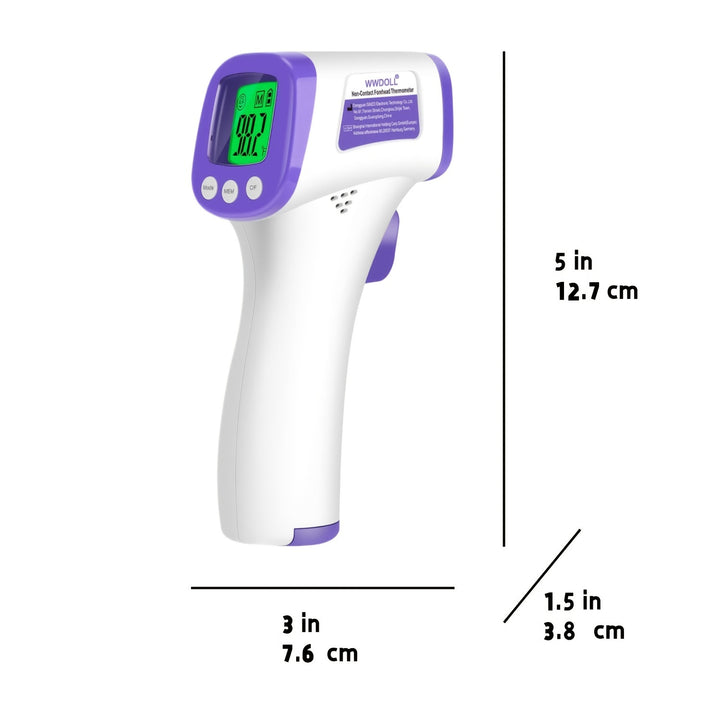 WWDOLL Infrared Forehead Thermometer for Adults - Non-Contact for Formula, Cold & Flu, And Body Temperature (Batteries Not Included, 2x4AAA Batt. Req.) - Accurate Sensor, Fast Response, Fever Alarm, Memory, LCD Display - Idea