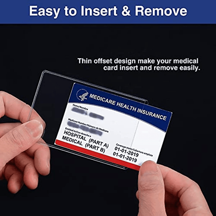 10pcs Clear PVC Water-Resistant Medicare Card Protector Sleeves, 12Mil Thick, Easy Insert Design - Transparent