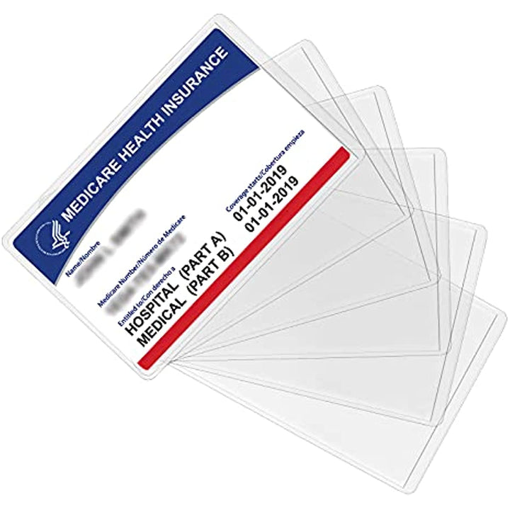 10pcs Clear PVC Water-Resistant Medicare Card Protector Sleeves, 12Mil Thick, Easy Insert Design - Transparent