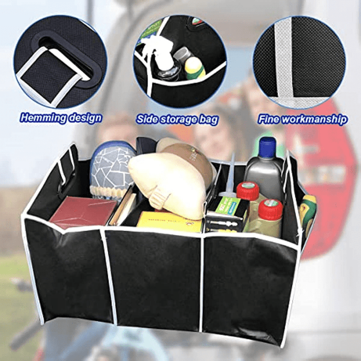 [1pc Portable Waterproof Organizer] 1pc Universal Car Trunk Organizer, Portable Foldable Waterproof Auto Storage Bag With 3 Compartments, For SUV, Truck, Van, Sedan Christmas Gift