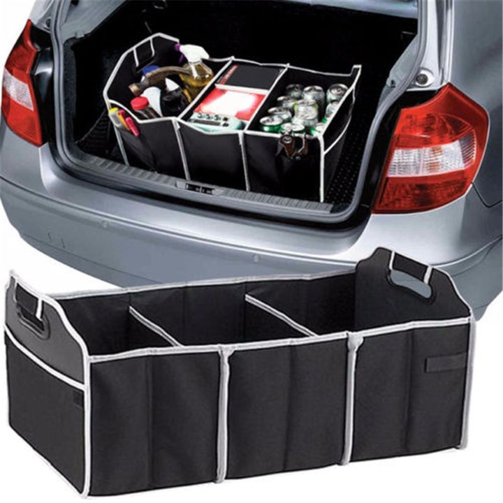 [1pc Portable Waterproof Organizer] 1pc Universal Car Trunk Organizer, Portable Foldable Waterproof Auto Storage Bag With 3 Compartments, For SUV, Truck, Van, Sedan Christmas Gift