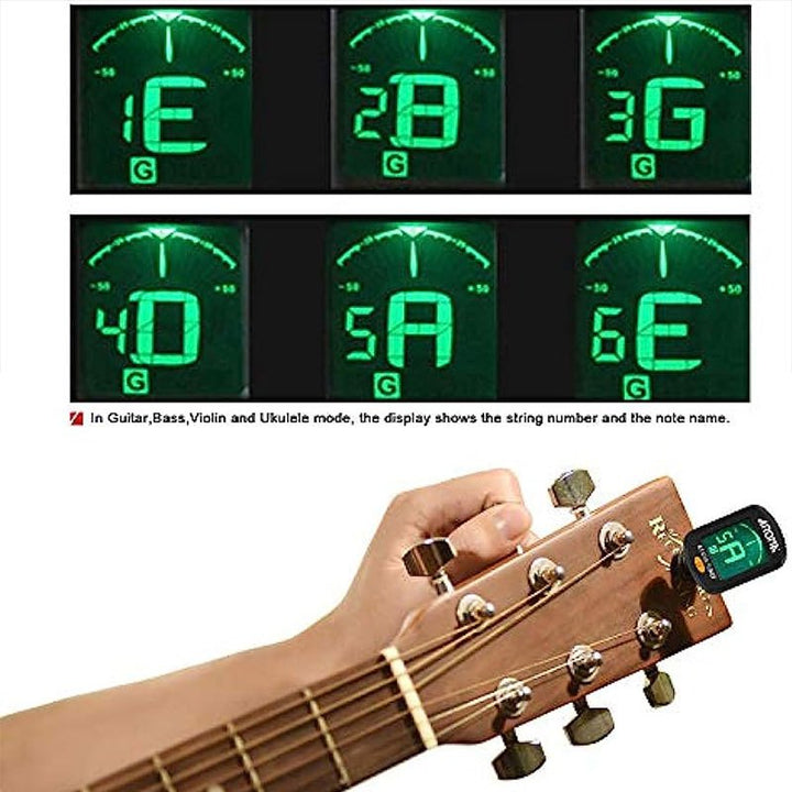 Guitar Tuner, Clip on Tuner for Guitar/Bass/Violin/Ukulele,Auto Power Off/One Button Operation/At-01A