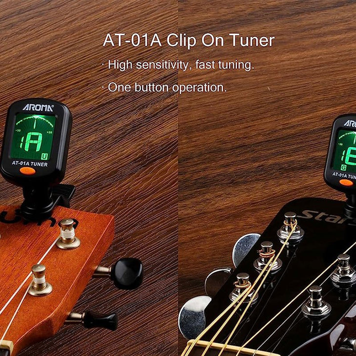 Guitar Tuner, Clip on Tuner for Guitar/Bass/Violin/Ukulele,Auto Power Off/One Button Operation/At-01A