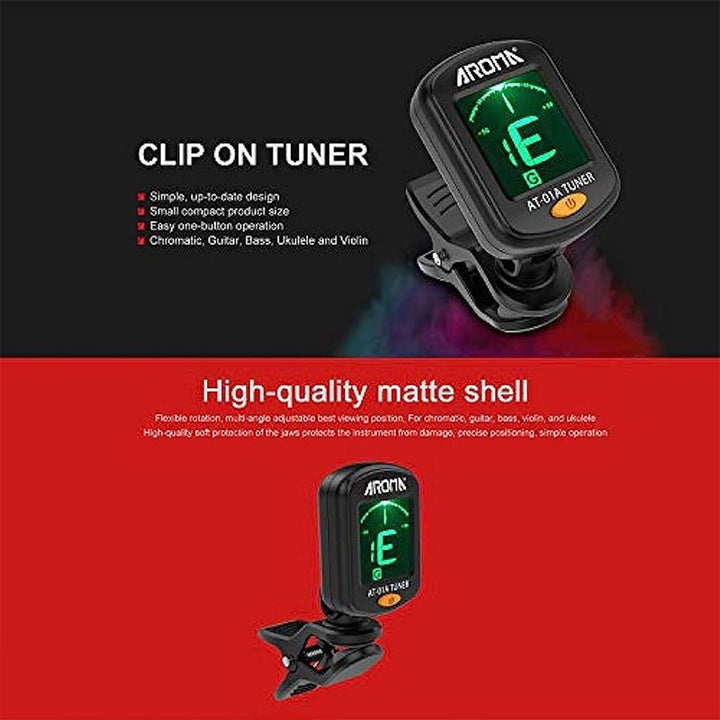 Guitar Tuner, Clip on Tuner for Guitar/Bass/Violin/Ukulele,Auto Power Off/One Button Operation/At-01A