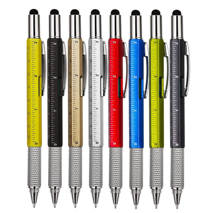 1pc, 6-in-1 Multifunctional Tool Pen Building Tools, Gift Tool Pen, Multifunctional Technology Pen with 1.0mm Black Round Ballpoint Pen, Ruler, Handwriting Pen, Level, Screwdriver, Pen Tool Gadget Pen Gift for Men Christmas G