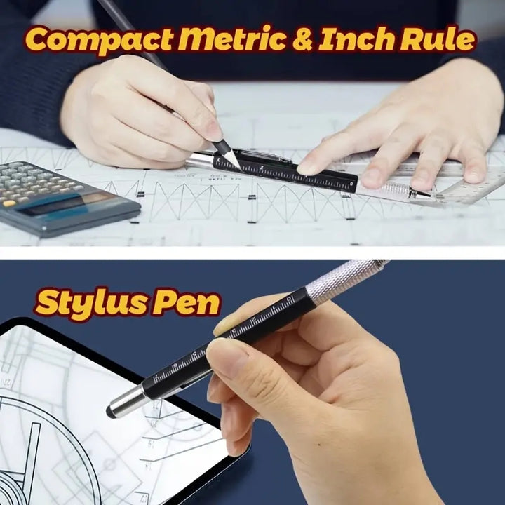 1pc, 6-in-1 Multifunctional Tool Pen Building Tools, Gift Tool Pen, Multifunctional Technology Pen with 1.0mm Black Round Ballpoint Pen, Ruler, Handwriting Pen, Level, Screwdriver, Pen Tool Gadget Pen Gift for Men Christmas G