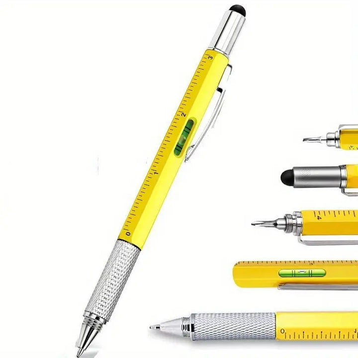 1pc, 6-in-1 Multifunctional Tool Pen Building Tools, Gift Tool Pen, Multifunctional Technology Pen with 1.0mm Black Round Ballpoint Pen, Ruler, Handwriting Pen, Level, Screwdriver, Pen Tool Gadget Pen Gift for Men Christmas G