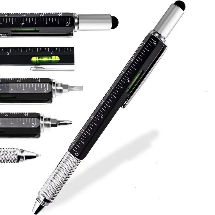 1pc, 6-in-1 Multifunctional Tool Pen Building Tools, Gift Tool Pen, Multifunctional Technology Pen with 1.0mm Black Round Ballpoint Pen, Ruler, Handwriting Pen, Level, Screwdriver, Pen Tool Gadget Pen Gift for Men Christmas G