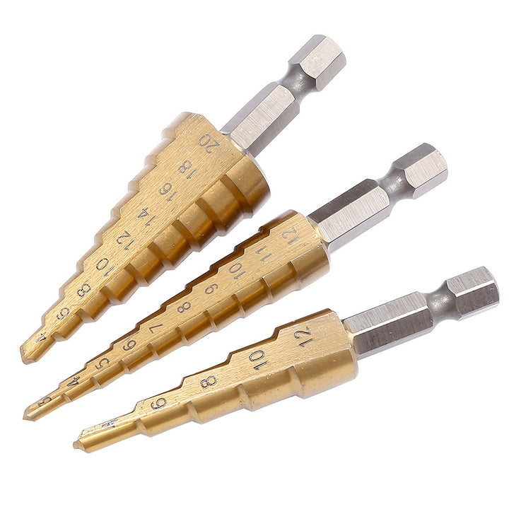 Multi-Size Titanium-Coated HSS Step Drill Bit Set - Precision Drilling for Wood & Metal, Efficient and Versatile