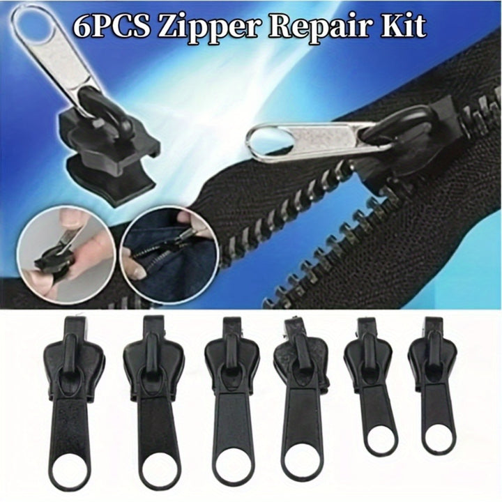 6pcs Instant Zipper Repair Kit With Universal Design & Multiple Sizes, Replacement Zipper