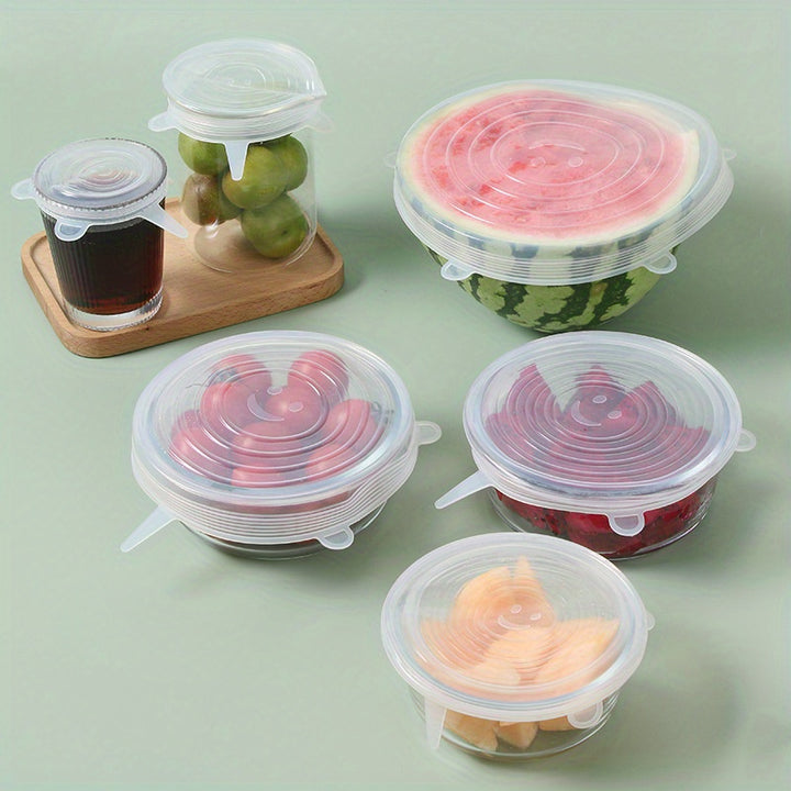 6pcs Silicone Elastic Lids, Reusable Durable Food Storage Bowl Lids, Silicone Lid Cover, Dishwasher & Refrigerator Safe Storage, Kitchen Supplies, Food Storage Accessories