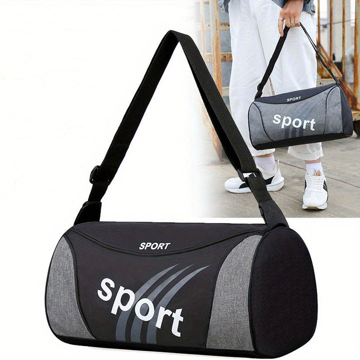 Simple Letter Pattern Colorblock Sports Bag, Large Capacity Zipper Duffle Bag, Lightweight Overnight Bag Trendy Unisex Bag for Daily Use