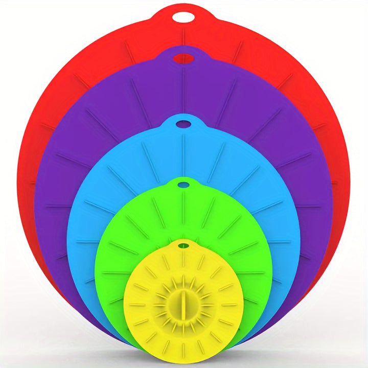 [Heat Resistant Silicone Covers] 5pcs Heat Resistant Silicone Microwave Covers - Reusable Suction Lids for Bowls, Cups, Plates, Pots & Pans - Oven, Fridge & Freezer Safe, Dishwasher Safe, Easy to Clean - Fits Various Sizes (4