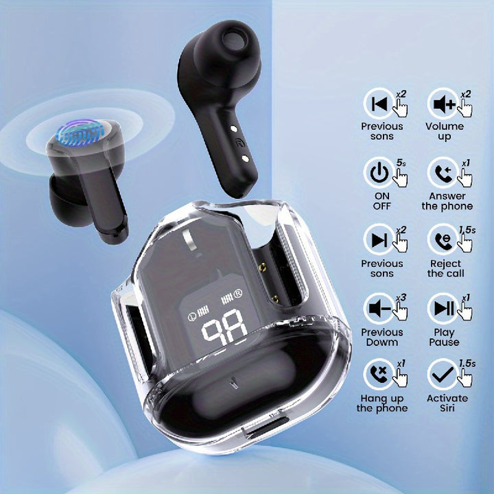 Crystal Clear TWS Earbuds - True Wireless Stereo, Touch Controls, Low Latency & Power, Ergonomic Design for Android & iOS