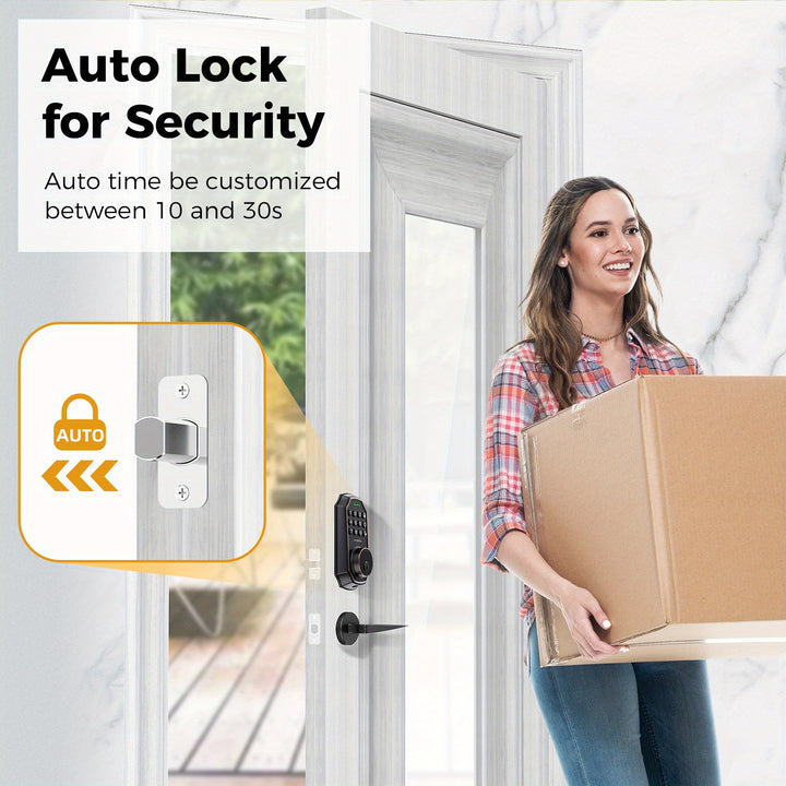 [Smart Keyless Entry Door Lock] Arpha Smart Keyless Entry Door Lock - Auto Lock/Unlock, 100 Code Anti-Peek Combination, Easy Installation, Low Battery Alarm, Strong & Heavy Zinc Alloy, Black & Orange, for Secure Home Access,