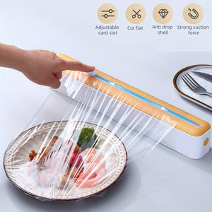 1pc Kitchen Wrap Cutter, Dual-Sided Sliding Blade Cutting Box, Wall-Mounted with Suction Cup, ABS Material, Suitable for Home and Commercial Use