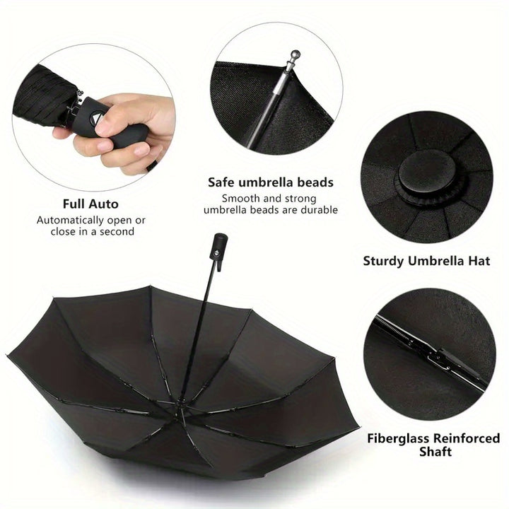 Stylish Automatic Folding Umbrella - Windproof, Waterproof, 8-Rib Durability for Men & Women - Perfect for Business or Casual Use