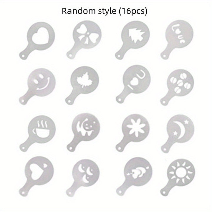 16pcs Coffee Art Stencil Set - Durable Plastic, Rust-Proof & Lead-Free for Perfect Latte Designs at Home, Cafes & Restaurants