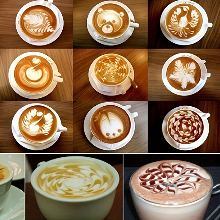 16pcs Coffee Art Stencil Set - Durable Plastic, Rust-Proof & Lead-Free for Perfect Latte Designs at Home, Cafes & Restaurants