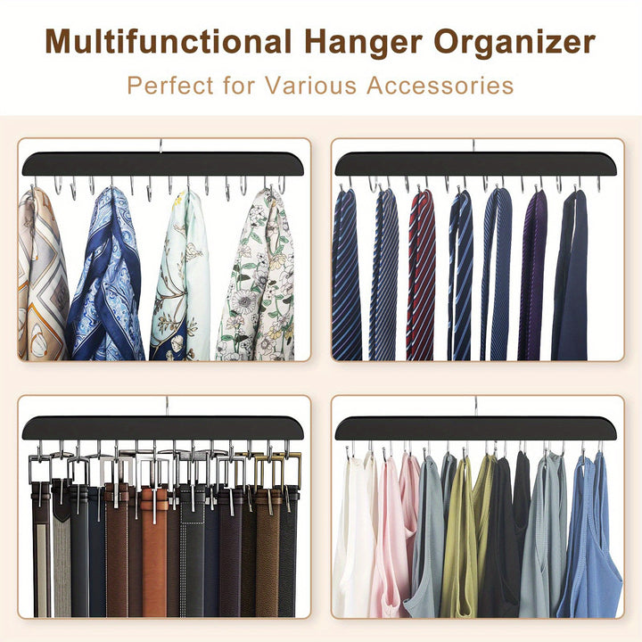 14-Hook Wooden Belt Hanger, Polished Multi-Functional Organizer, Space-Saving Clothes Drying Rack for Ties, Camisoles, Scarves, Belts, Home Storage for Bathroom, Bedroom, Closet, Wardrobe