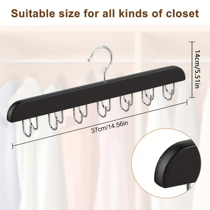 14-Hook Wooden Belt Hanger, Polished Multi-Functional Organizer, Space-Saving Clothes Drying Rack for Ties, Camisoles, Scarves, Belts, Home Storage for Bathroom, Bedroom, Closet, Wardrobe