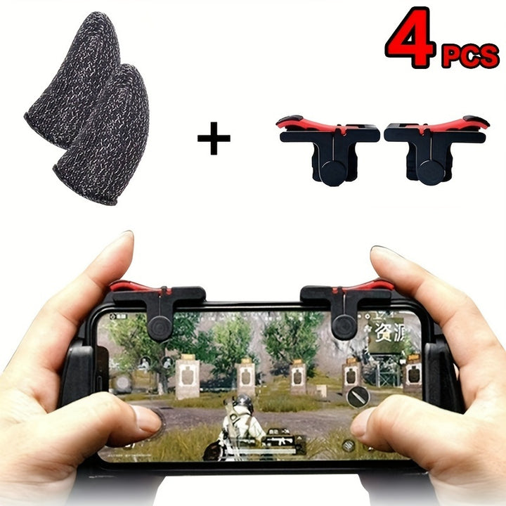 4pcs Gaming Finger Sleeves Set with Left & Right Trigger Attachments, Compatible with Smartphones, Uncharged, for Enhanced PUBG & Shooter Gameplay Experience