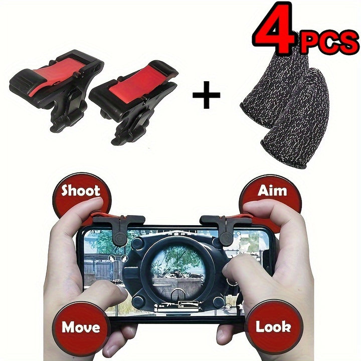 4pcs Gaming Finger Sleeves Set with Left & Right Trigger Attachments, Compatible with Smartphones, Uncharged, for Enhanced PUBG & Shooter Gameplay Experience