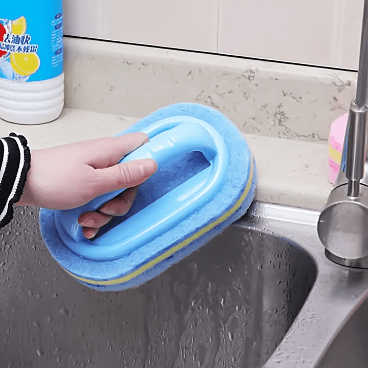 1pc Ergonomic Magic Sponge Scrubber with Handle - Reusable, Non-Electric Cleaning Tool for Sparkling Kitchen & Bathroom Surfaces, Ideal for Glass, Walls, Toilets & Ceramics, Halloween gift, Christmas gift