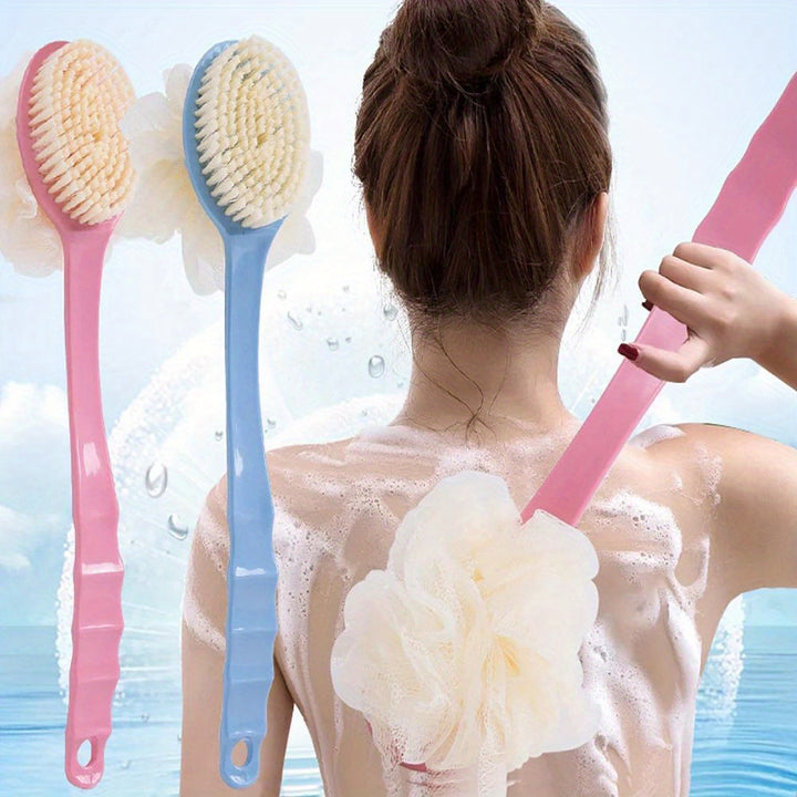 2-in-1 Dual-Headed Bath Brush with Soft Loofah - Perfect for Back Scrubbing, Oil-Free & Battery-Free