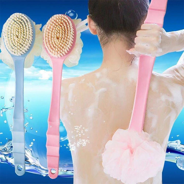 2-in-1 Dual-Headed Bath Brush with Soft Loofah - Perfect for Back Scrubbing, Oil-Free & Battery-Free