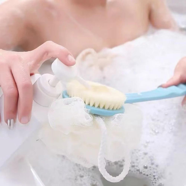 2-in-1 Dual-Headed Bath Brush with Soft Loofah - Perfect for Back Scrubbing, Oil-Free & Battery-Free