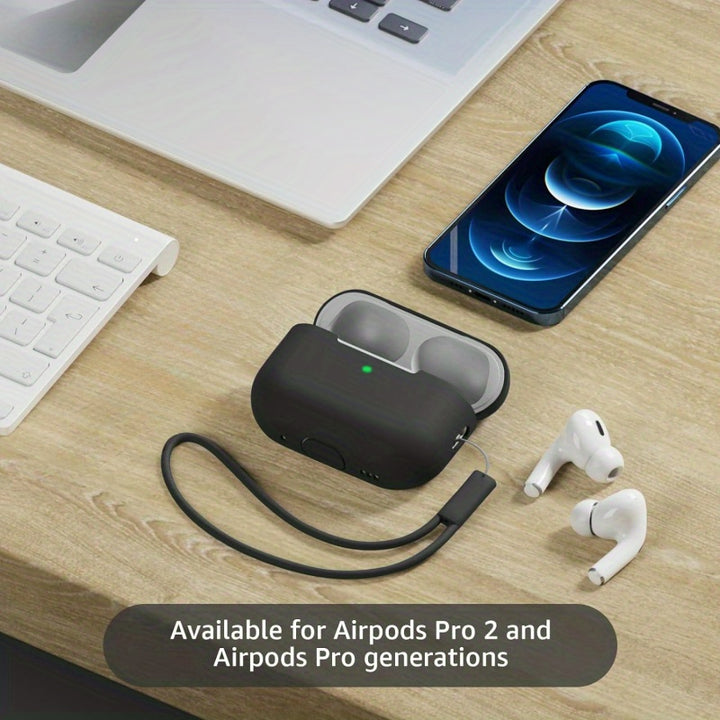 Per AirPod Pro 2ª Generazione, Copertura in Silicone Morbido Compatibile con Custodia Airpods Pro 2, LED Anteriore Visibile, Laccetto - Nero