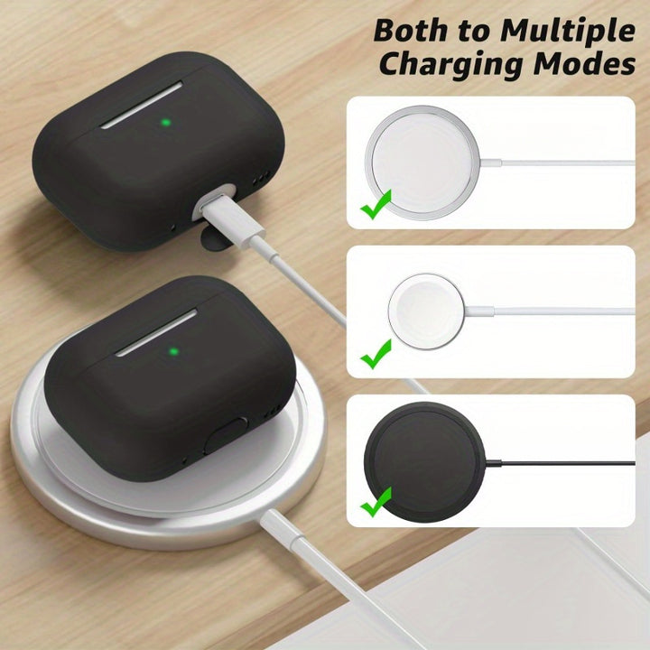 Per AirPod Pro 2ª Generazione, Copertura in Silicone Morbido Compatibile con Custodia Airpods Pro 2, LED Anteriore Visibile, Laccetto - Nero