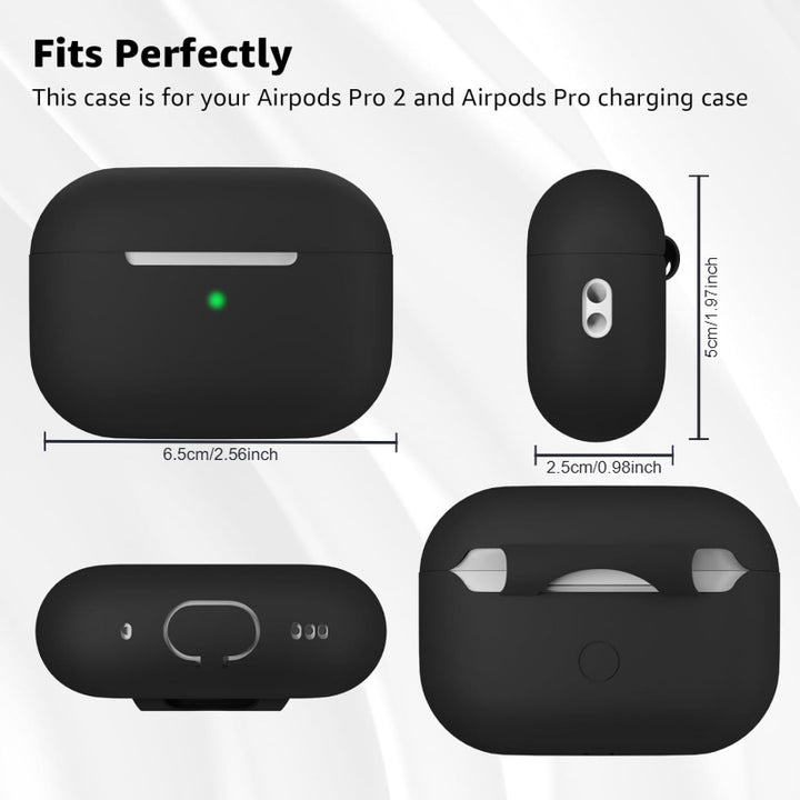 Per AirPod Pro 2ª Generazione, Copertura in Silicone Morbido Compatibile con Custodia Airpods Pro 2, LED Anteriore Visibile, Laccetto - Nero