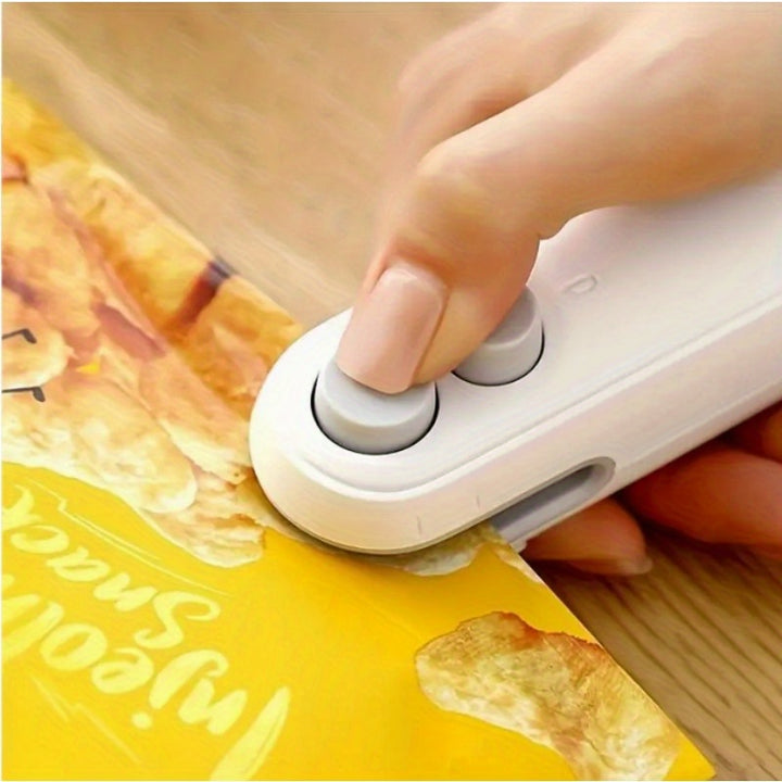 [2-in-1 Mini Snack Sealer & Cutter] Compact 2-in-1 Mini Snack Bag Sealer & Cutter - USB Rechargeable, Heat Vacuum Seals Chips & Plastic Bags, Keeps Food Fresh, with Easy-Press Controls & Portable Design - Ideal for Home Kitch