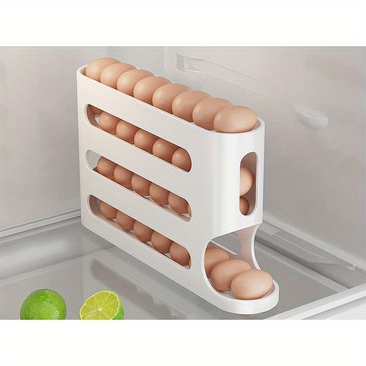 Automatic Rolling Egg Holder for Refrigerator, Stackable Egg Storage Organizer Tray with Large Capacity, BPA-Free Plastic Egg Rack with No Battery Needed, Kitchen Refrigerator Egg Fresh Storage Box (Pack of 1)