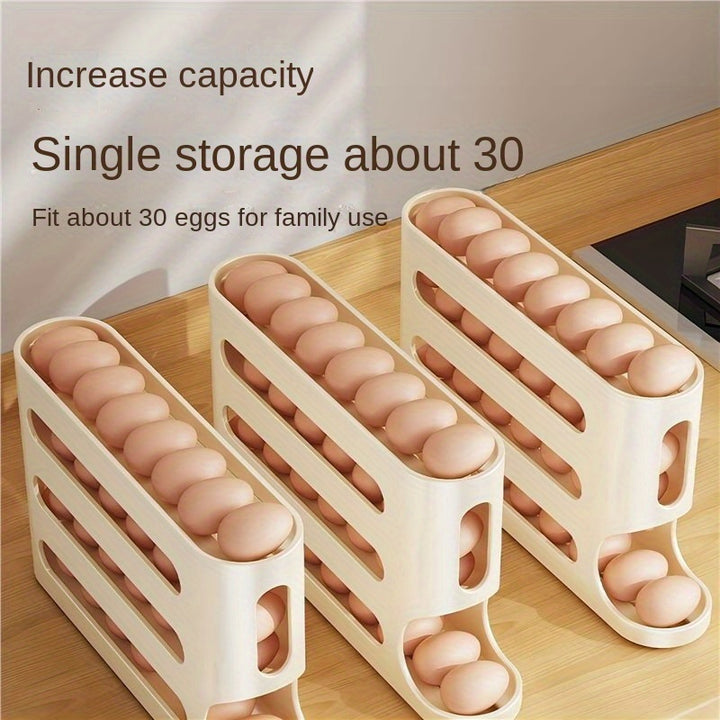 Automatic Rolling Egg Holder for Refrigerator, Stackable Egg Storage Organizer Tray with Large Capacity, BPA-Free Plastic Egg Rack with No Battery Needed, Kitchen Refrigerator Egg Fresh Storage Box (Pack of 1)