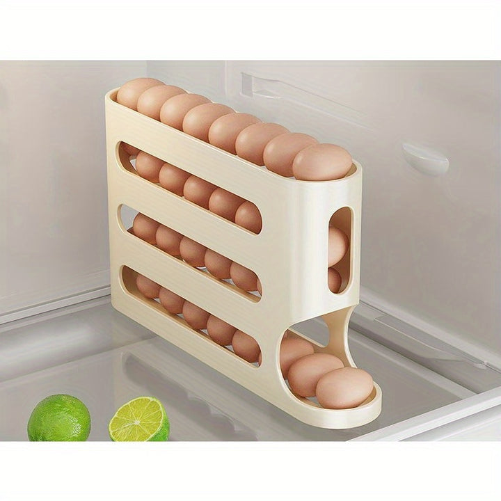 Automatic Rolling Egg Holder for Refrigerator, Stackable Egg Storage Organizer Tray with Large Capacity, BPA-Free Plastic Egg Rack with No Battery Needed, Kitchen Refrigerator Egg Fresh Storage Box (Pack of 1)