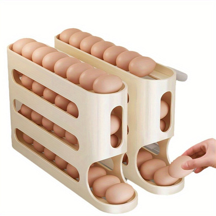 Automatic Rolling Egg Holder for Refrigerator, Stackable Egg Storage Organizer Tray with Large Capacity, BPA-Free Plastic Egg Rack with No Battery Needed, Kitchen Refrigerator Egg Fresh Storage Box (Pack of 1)